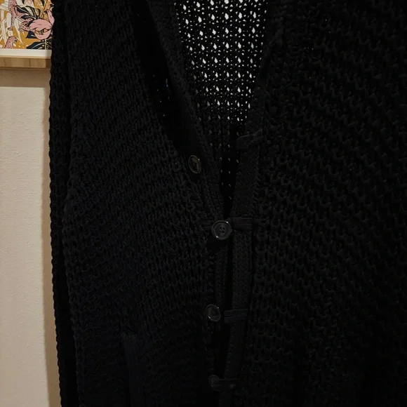 John Varvatos Black Silk Blend Chunky Knit Cardigan Sweater - Picture 7 of 7